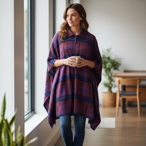 Stan Herman Red‎ Blue Plaid Pullover Size 2X Kangaroo Pocket Lagenlook Modest